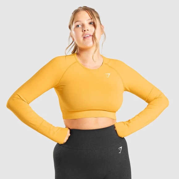 VITAL SEAMLESS 2.0 LONG SLEEVE CROP TOP Yellow Marl - Picture 1 of 5